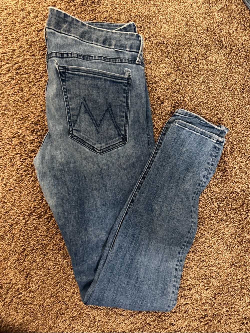 MOTHER Skinny Blue Stretch Denim Jeans